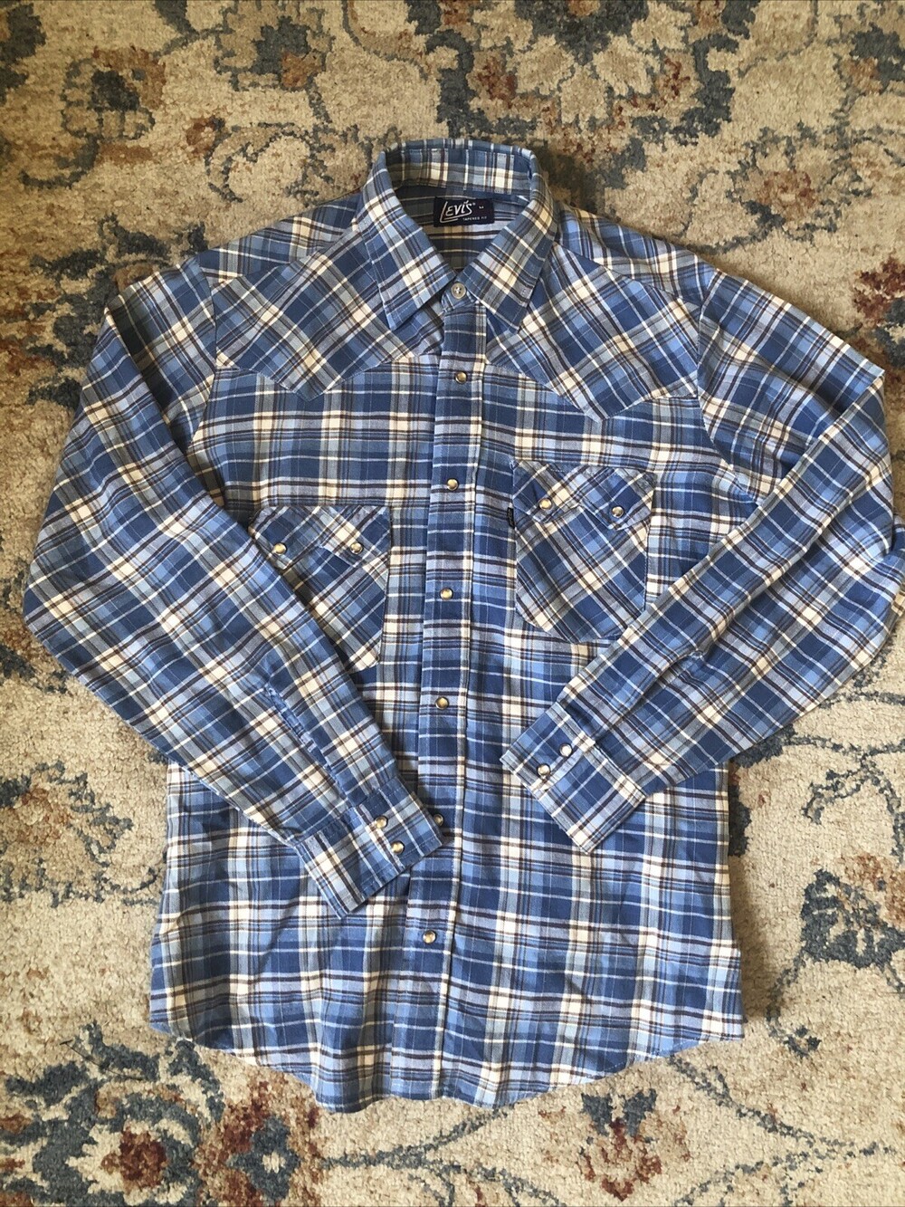 Vintage Levi's Shirt Mens Medium Western Pearl Snap Plaid Cowboy USA Sawtooth